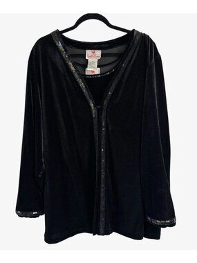 Quacker Factory Jacket Top Set 3X Black Velvet Velour Sequin Trim Formal